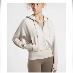 ATHLETA Balance Sweatshirt Toasted Brown Heather, Hoodie Zip Jacket Top